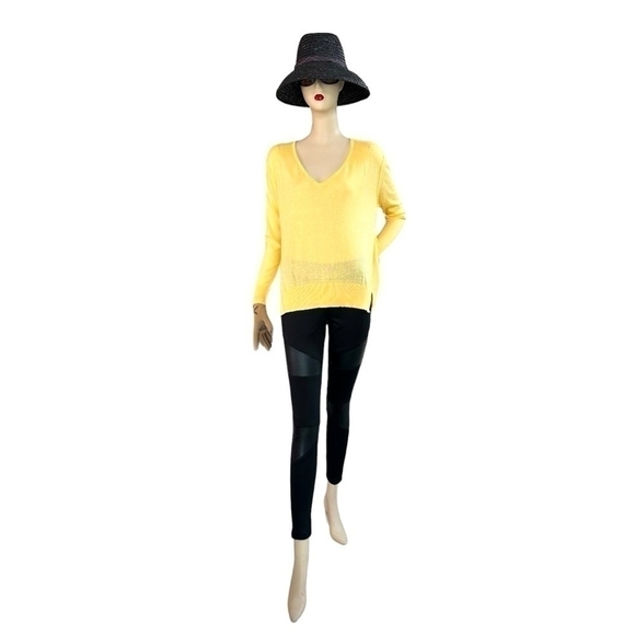 Women’s Sweater ZARA Knit Sweater Yellow V-Neck Long Sleeve Pullover Top - Picture 3 of 9